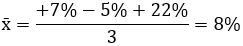 Formule Ecart-type 1 : x=(+7%-5%+22%)/3=8%