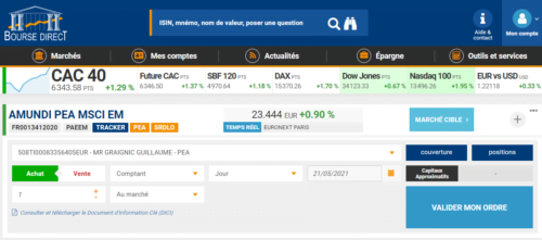 Avis Bourse Direct ETF MSCI World CW8 Amundi ordre achat