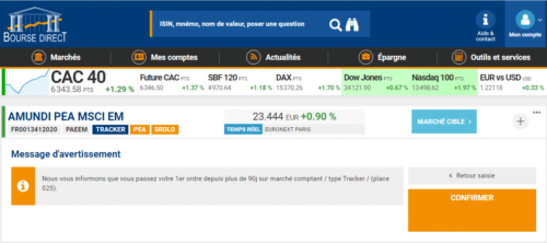 Avis Bourse Direct MSCI World CW8 Amundi ordre achat confirmation